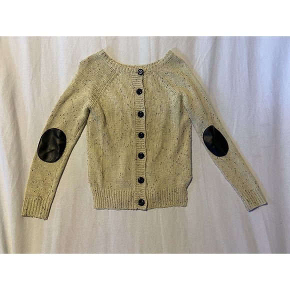 Market & Spruce Women's Beige Button Up Sweater Elbow Pads Arcrylic Small - Picture 1 of 9